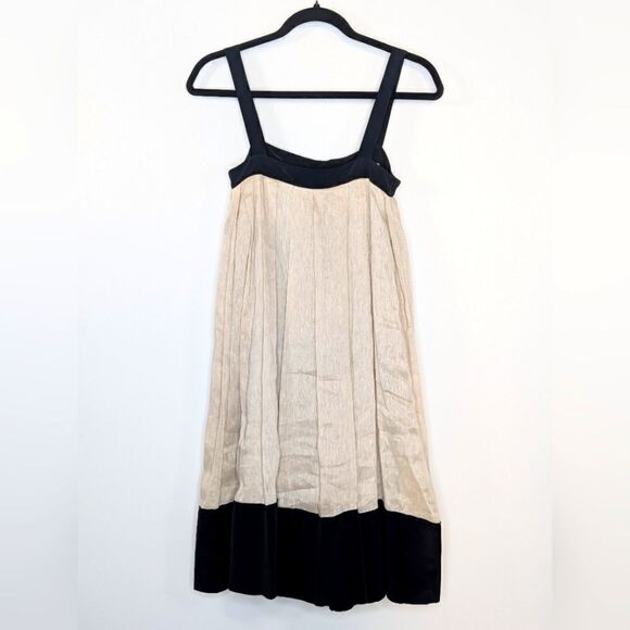 Robert Rodriguez Silk Linen Sleeveless Trapeze Mini Dress Black Cream 6 - Picture 2 of 9